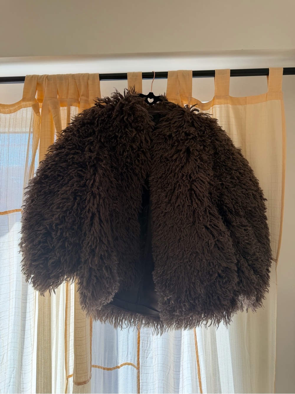 Zara Faux Shearling and Leather Jacket in Dark Brown